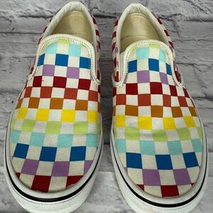 VANS Classic Slip-On Rainbow Checkered Unisex  women’s 8 men’s 7.5 EUC
